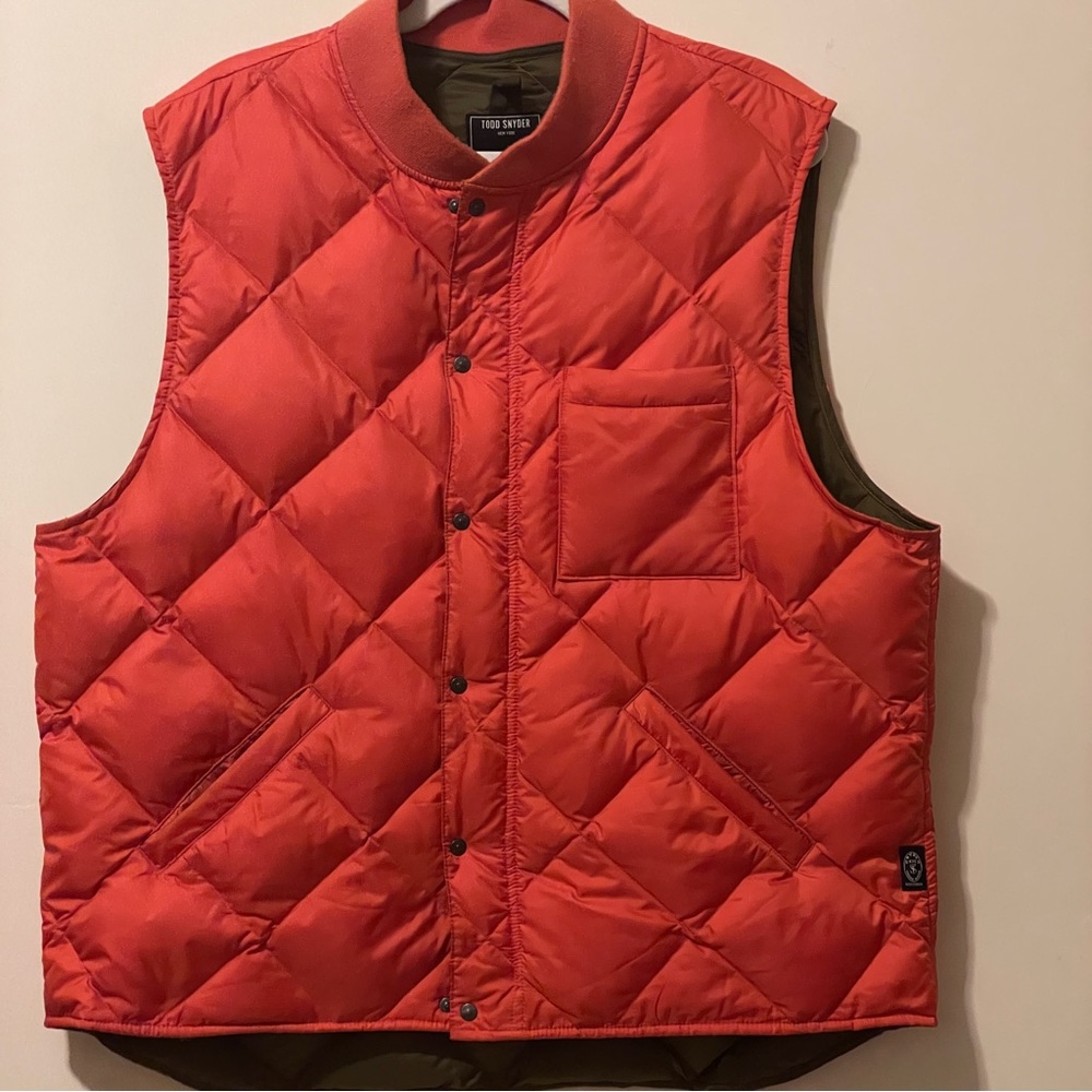 Todd Snyder Mens Orange Quilted Puffer down liner Vest cabincore gorpcore hiking